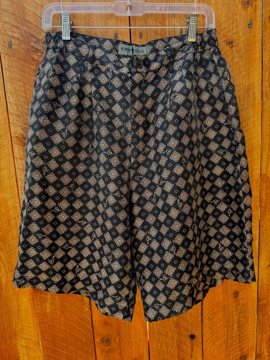 Robert Graham Other - Vintage 90’s Robert Stock Black & Beige Geometric & Bird Design Silk Shorts - M